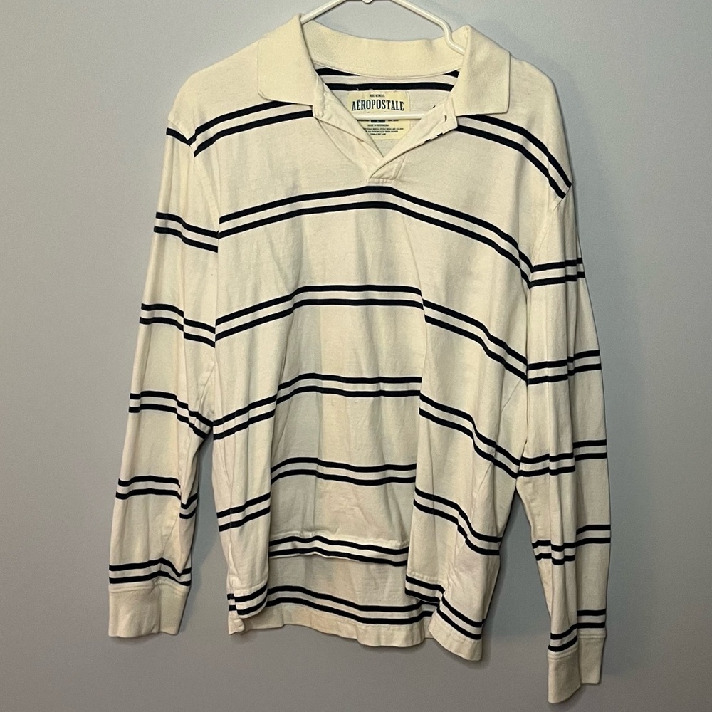 y2k boyfriend Aeropostale blue & white striped rugby shirt